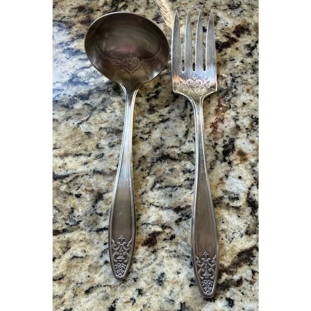 1929 Lady Doris Princess Silver Plate Gravy Ladle Meat Fork Antique WM Rogers